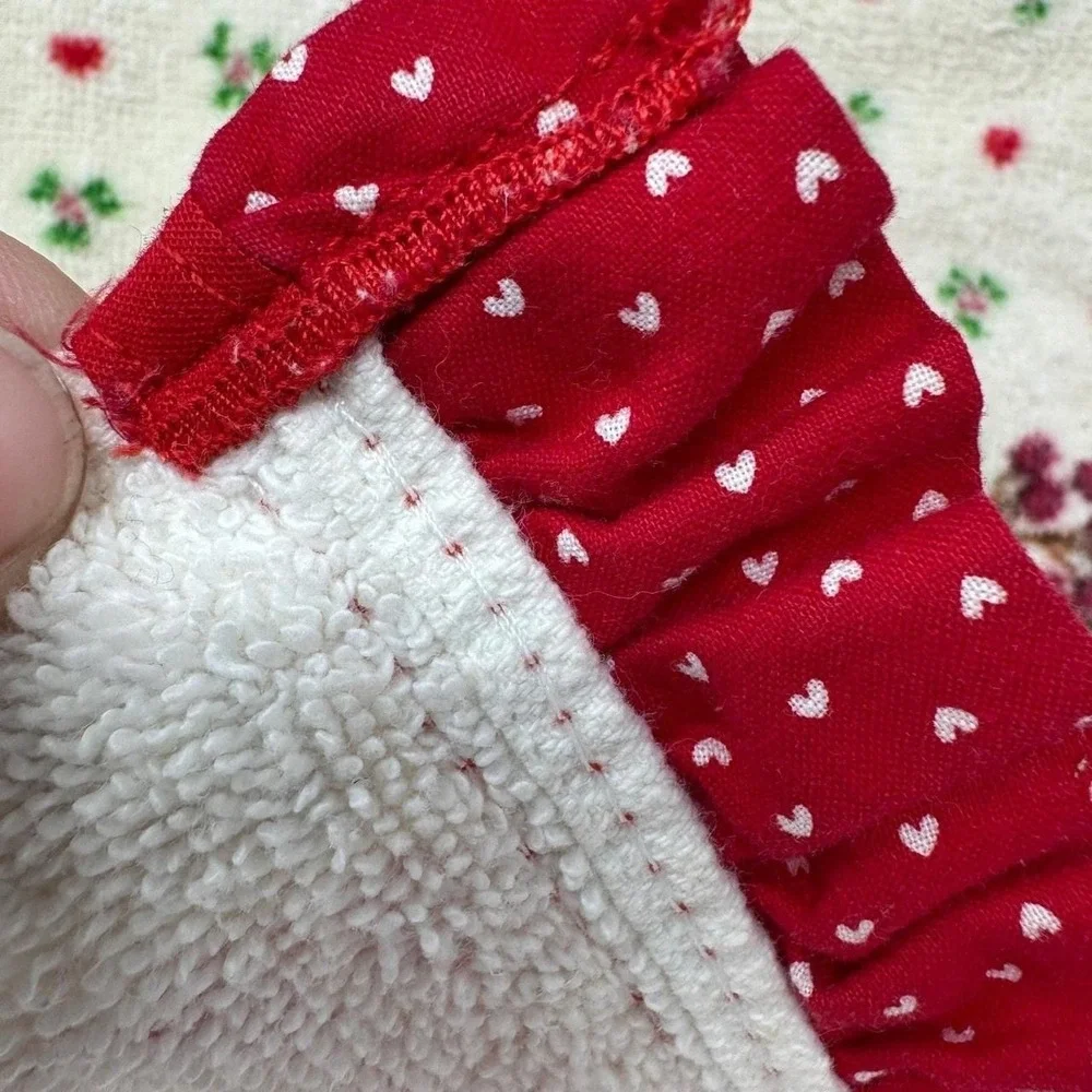 Vintage Screen Prints Cecil Saydah Geese Christmas Hand Towel Ruffle Heart Red